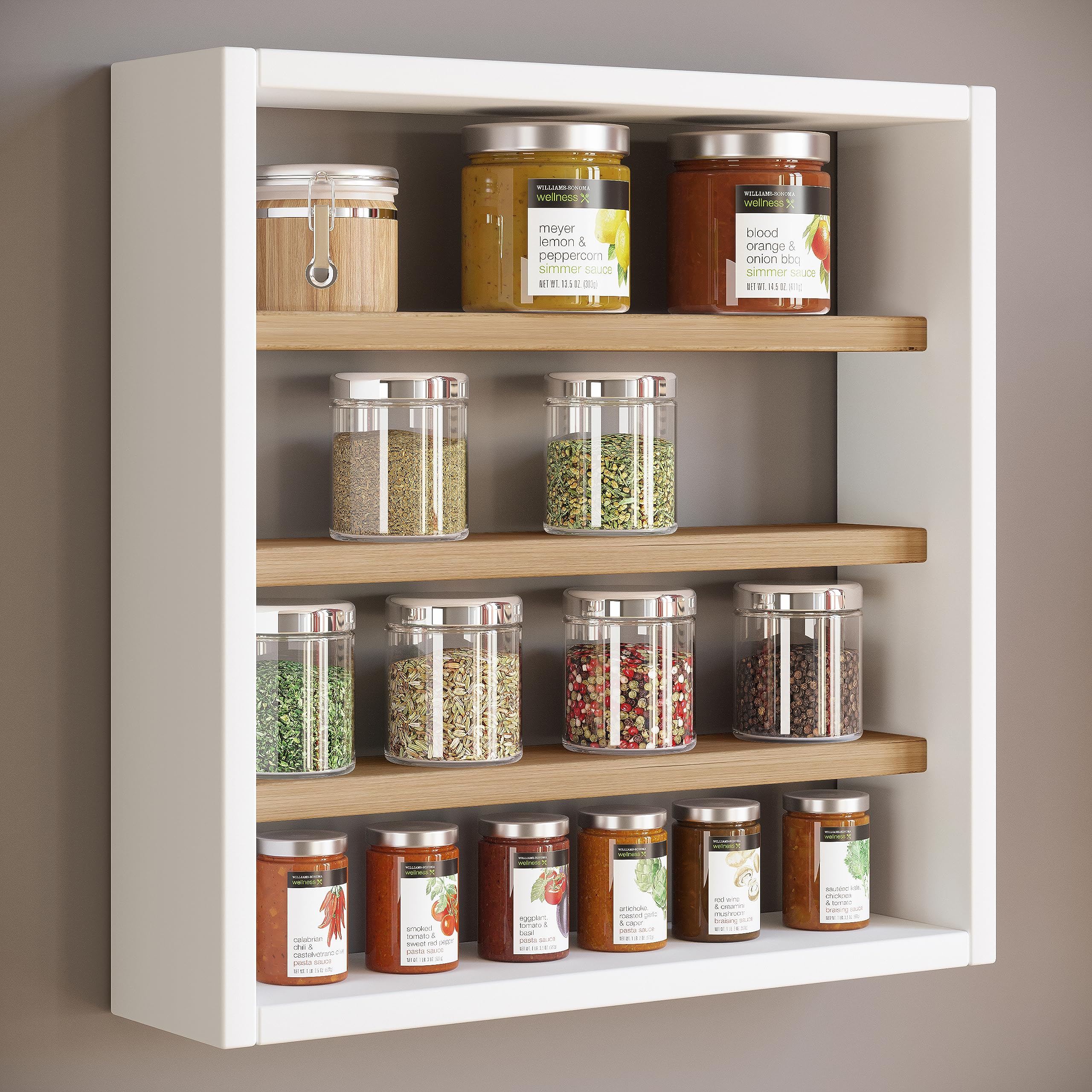 VCM Étagère murale en bois Tableau mural Cuisine Épices Cuisine Collectionneur Vitrine Esaldi S Blanc/Chêne miel