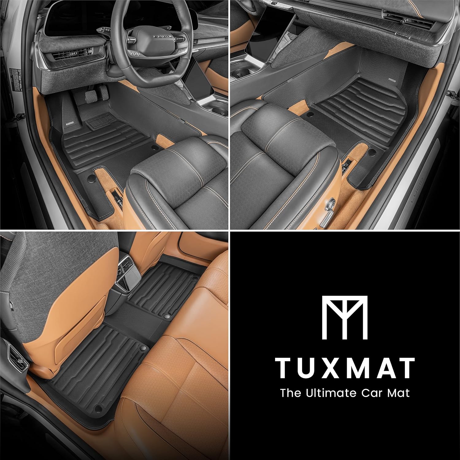 TuxMat - for Lucid Air Grand Touring/Sapphire 2022-2024 Models - Custom Car Mats - Maximum Coverage, All Weather, Laser Measured - This Full Set Includes 1st and 2nd Rows