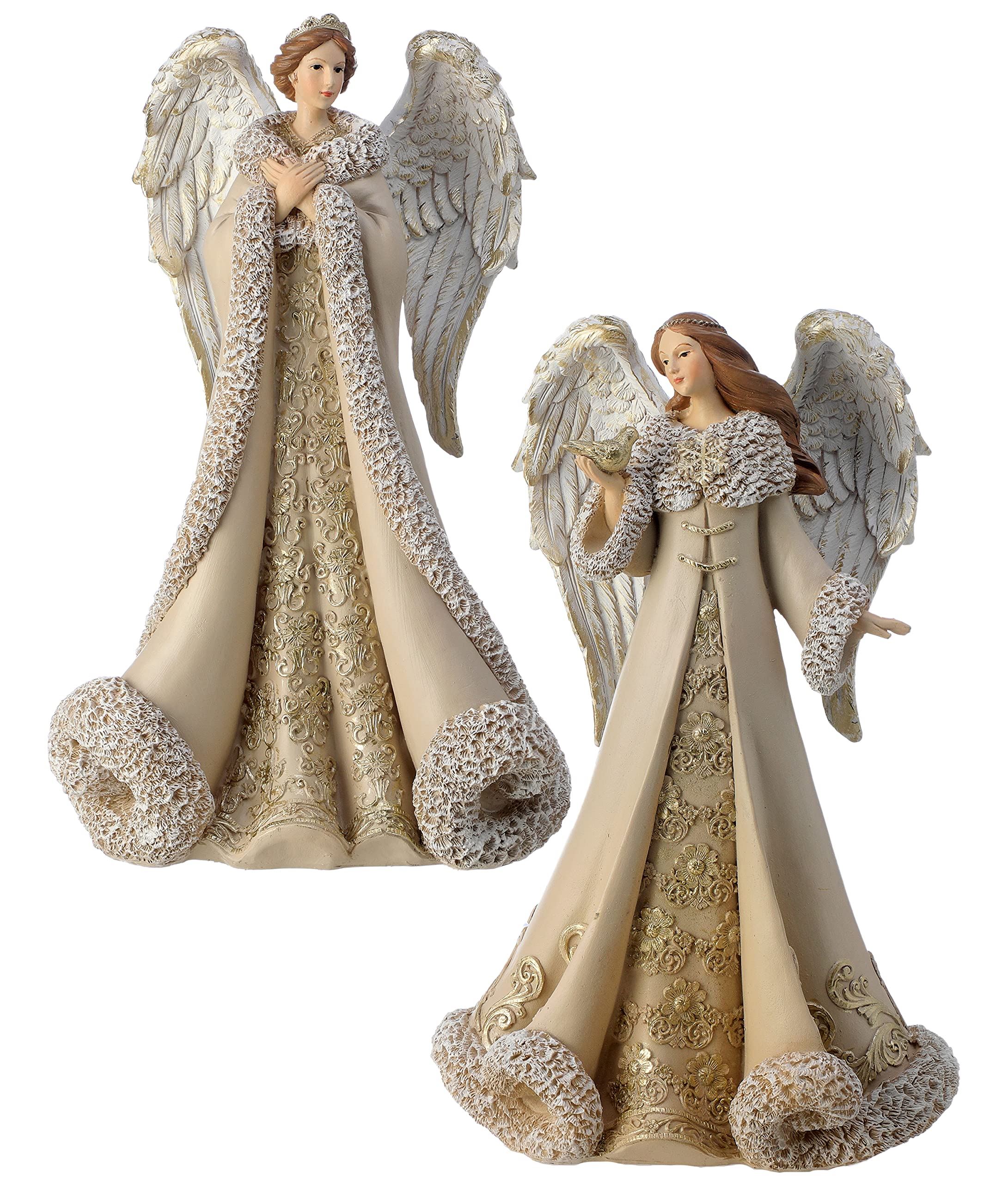 Figurines d'ange de Noël en résine champagne et ivoire style opulence 25cm