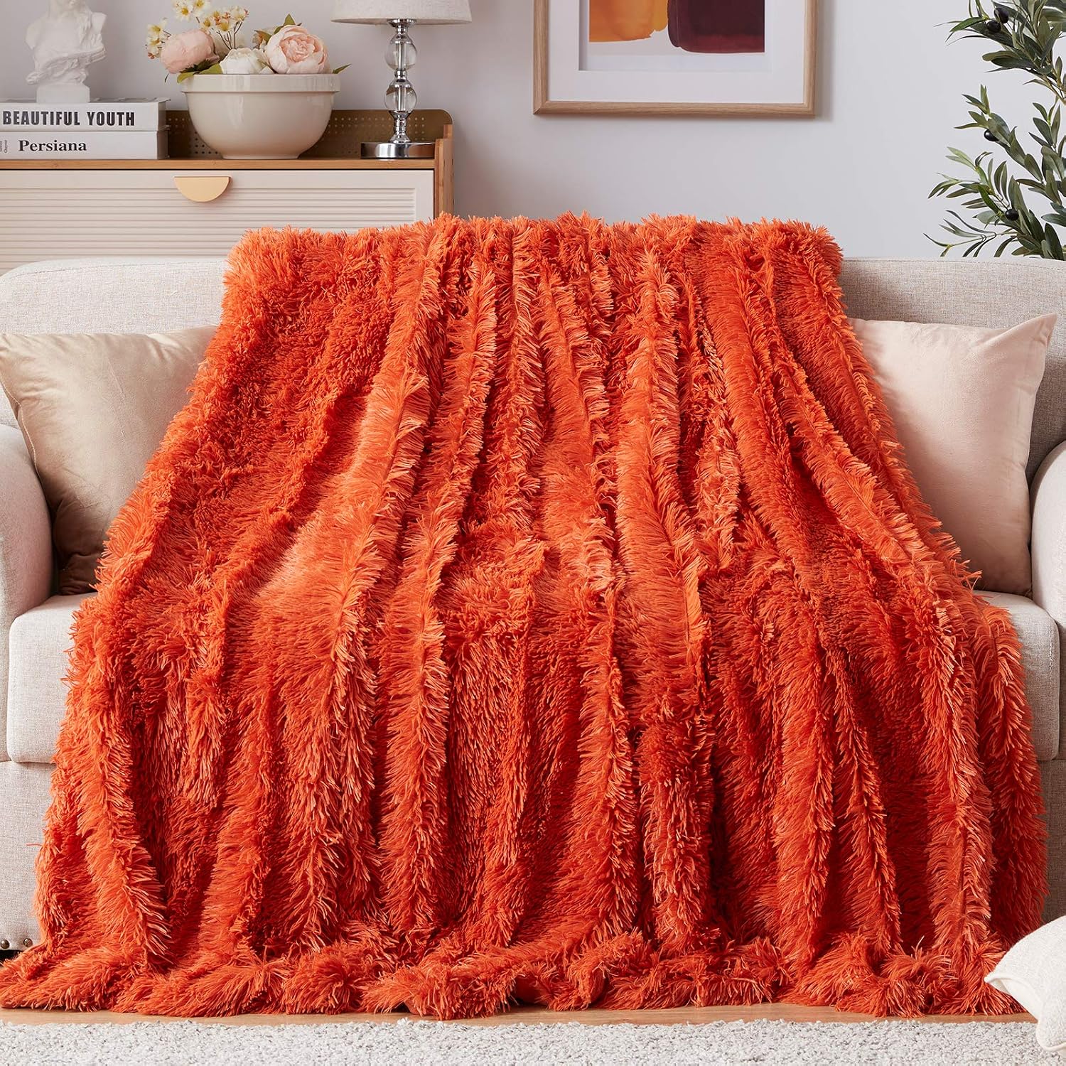 NexHome Soft Solid Reversible Rust Faux Fur Blanket Full Size 70" x 78", Fluffy Luxury Fuzzy Plush Comfy Sofa Couch Bed Chair Photo Props Decorative Faux Fur Blankets for All Season Use