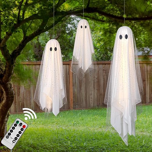AYGXU Halloween Decorations outdoor/indoor-3pcs Hanging Ghost Decor with Light,Halloween Ornaments,Hallowee