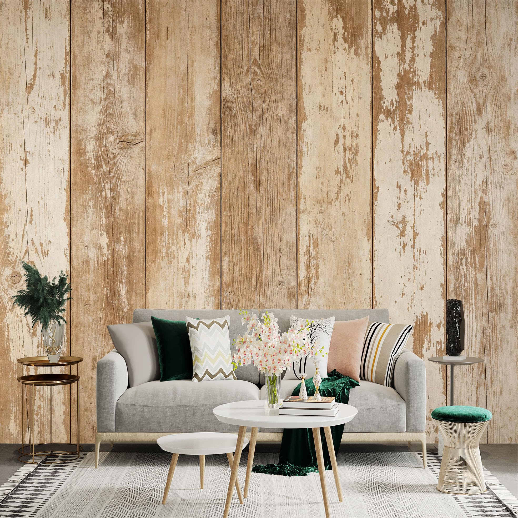 Lnzczhyre Dbh260521391 Custom Size Wall Sticker Mural， Distressed Wood Texture， Weathered Planks， Rustic Brown And Beige Backdrop， For Wall Decoration， Peelandstick Wall Decals.