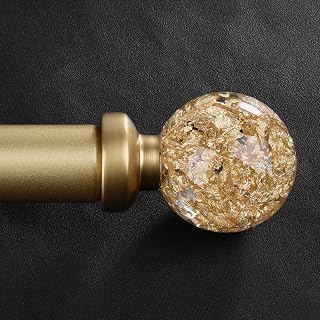 Gold Curtain Rods for Windows 48 to 84 Inch, 1'' Heavy Duty Adjustable Drapery Rod with Unique Crystal Ball Finials, Modern Decorative Curtain Rod,Size; 30-88''