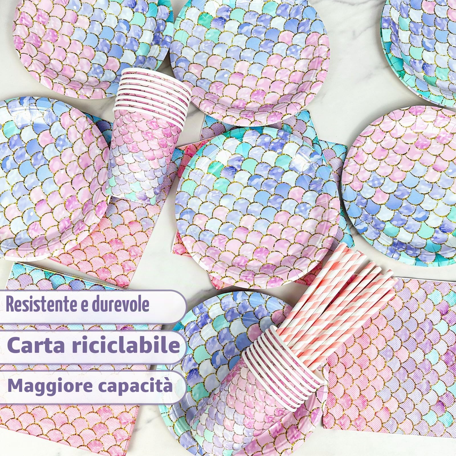 Sirenetta Compleanno Stoviglie per Feste, Sirenetta Palloncini Decorazioni Compleanno 6 Anni, Sirenetta Party Decoration con Palloncino per 6 Anni Ragazze Decorazione 16 Ospiti