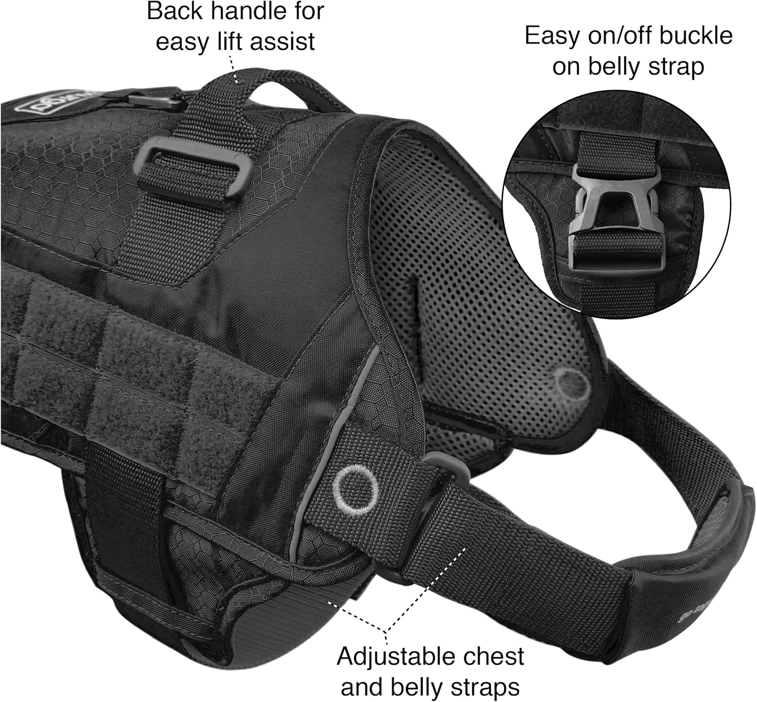 Kurgo RSG Dog Townie Harness - Easy On-Off for Quick Outings - Breathable Mesh - MOLLE-Compatible for Clip-On Accessories - Top Handle - Reflective Trim - X-Large - Black