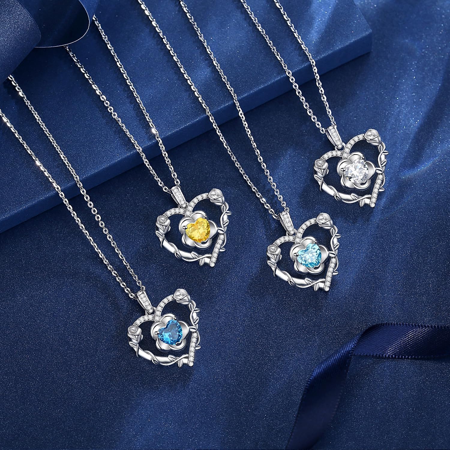 AGVANA November Birthstone Jewelry Citrine Necklace for Women Sterling Silver Heart Rose Flower Pendant Necklace Anniversary Birthday Gifts for Women Mom Wife Her