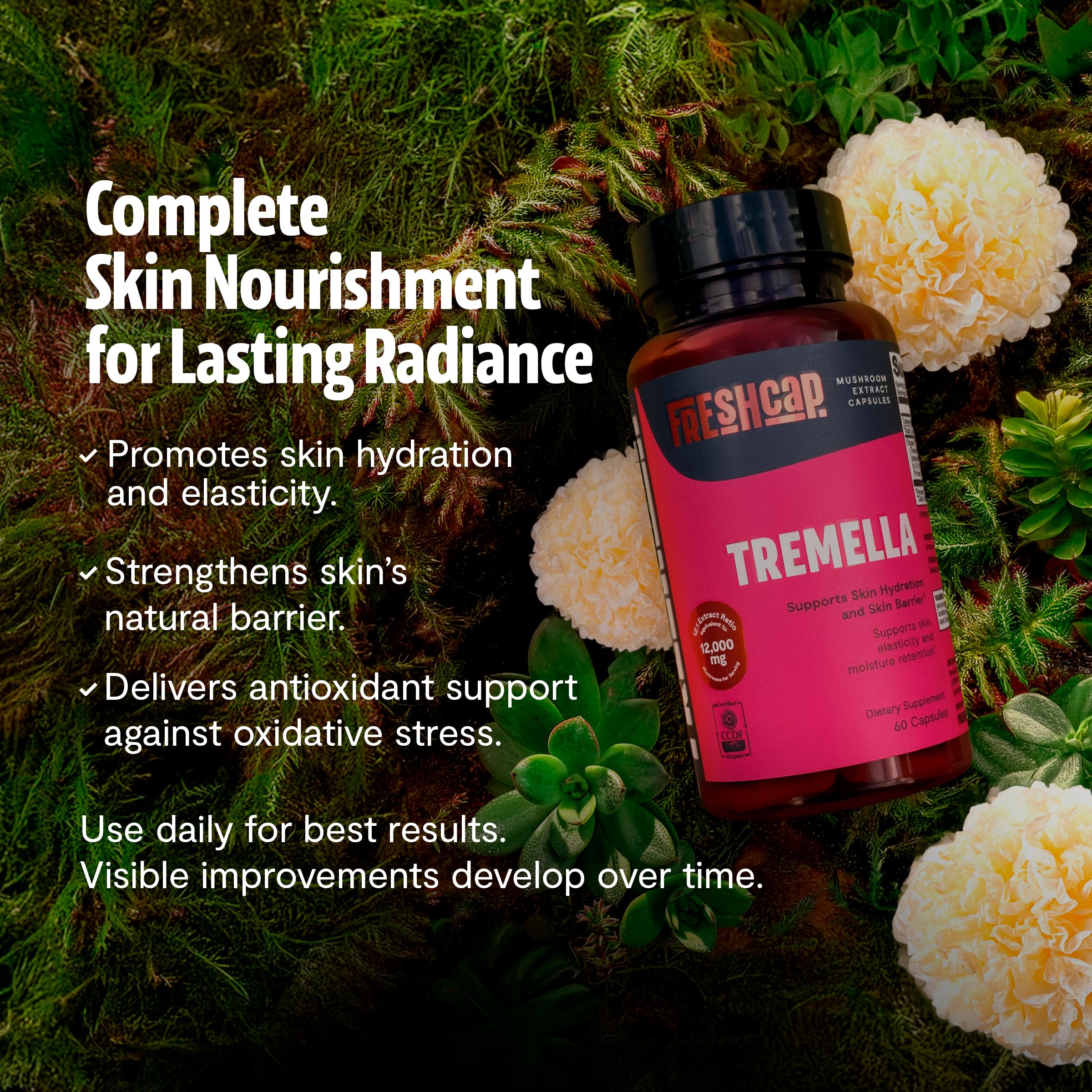 FreshCap Mushrooms Premium Organic Tremella Supplement, 60 Capsules — Amazon image 4