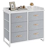 SONGMICS Kids Dresser with 6 Drawers, Boys Girls Dresser, with Water-Resistant Tabletop, Storage Organizer Cabinet, for Bedroom Hallway, Gray UGKR101G01