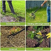 Vista 5 de Herramientas de jardinería para extractor de malezas, azada de jardín Hula y rastrillo de 4 púas 2 en 1 herramientas de jardín para deshierbe, azada