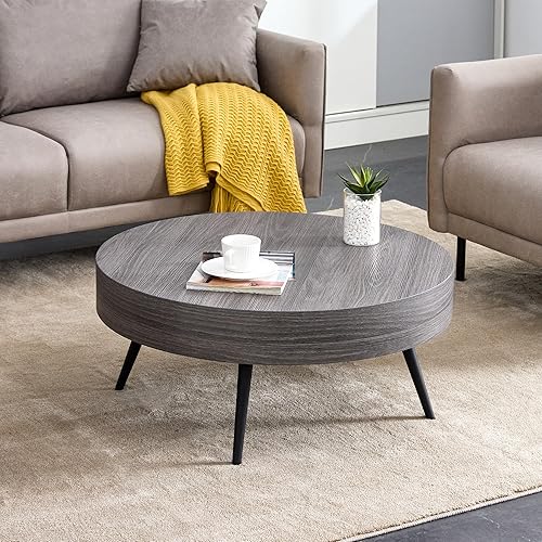 Miniatura 11 de Mesa de centro redonda, mesa de centro moderna de granja, mesa de centro de madera sintética con patas de metal, fácil montaje