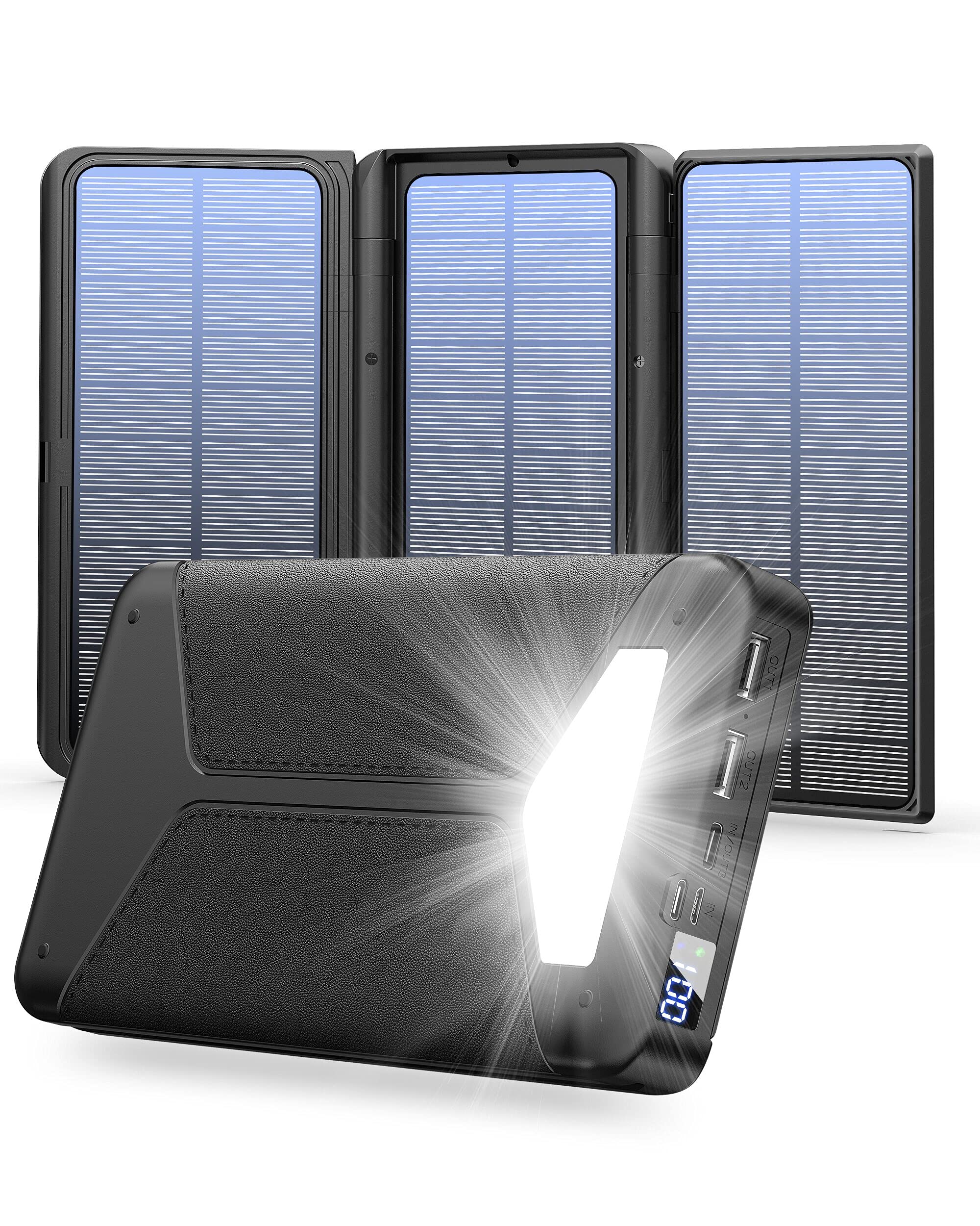 Solar Power Bank, Portable Solar Panel Charger Type C External Battery 5V/3A Dual USB with Camping/F