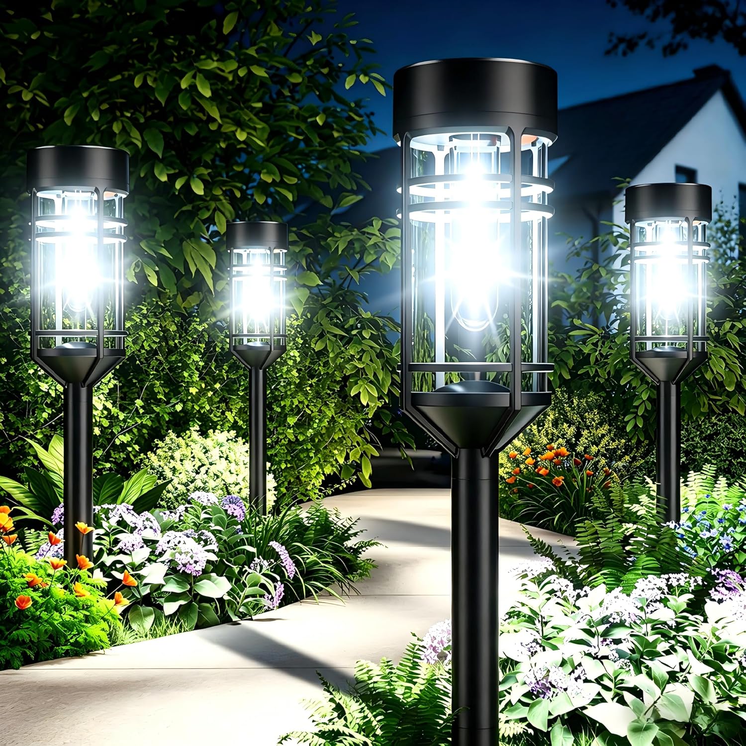 Amzarp 12 Pack Solar Garden Lights, Bright LED Solar Pathway Lights Outdoor IP65 Waterproof Rugged Shatterproof Auto On/Off for Landscape Garden Yard Walkway Driveway Lawn Lighting (6500K White Light)