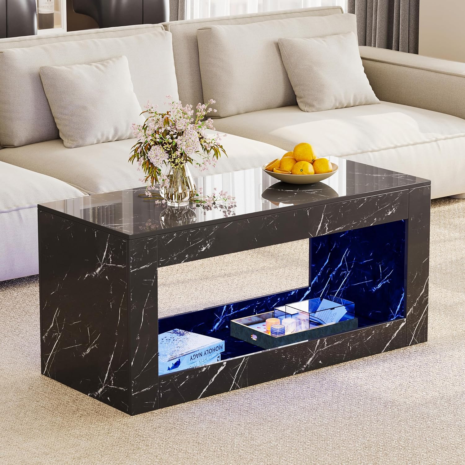 Amazon.com: Coffee Tables for Living Room, Modern High Gloss Marble ...