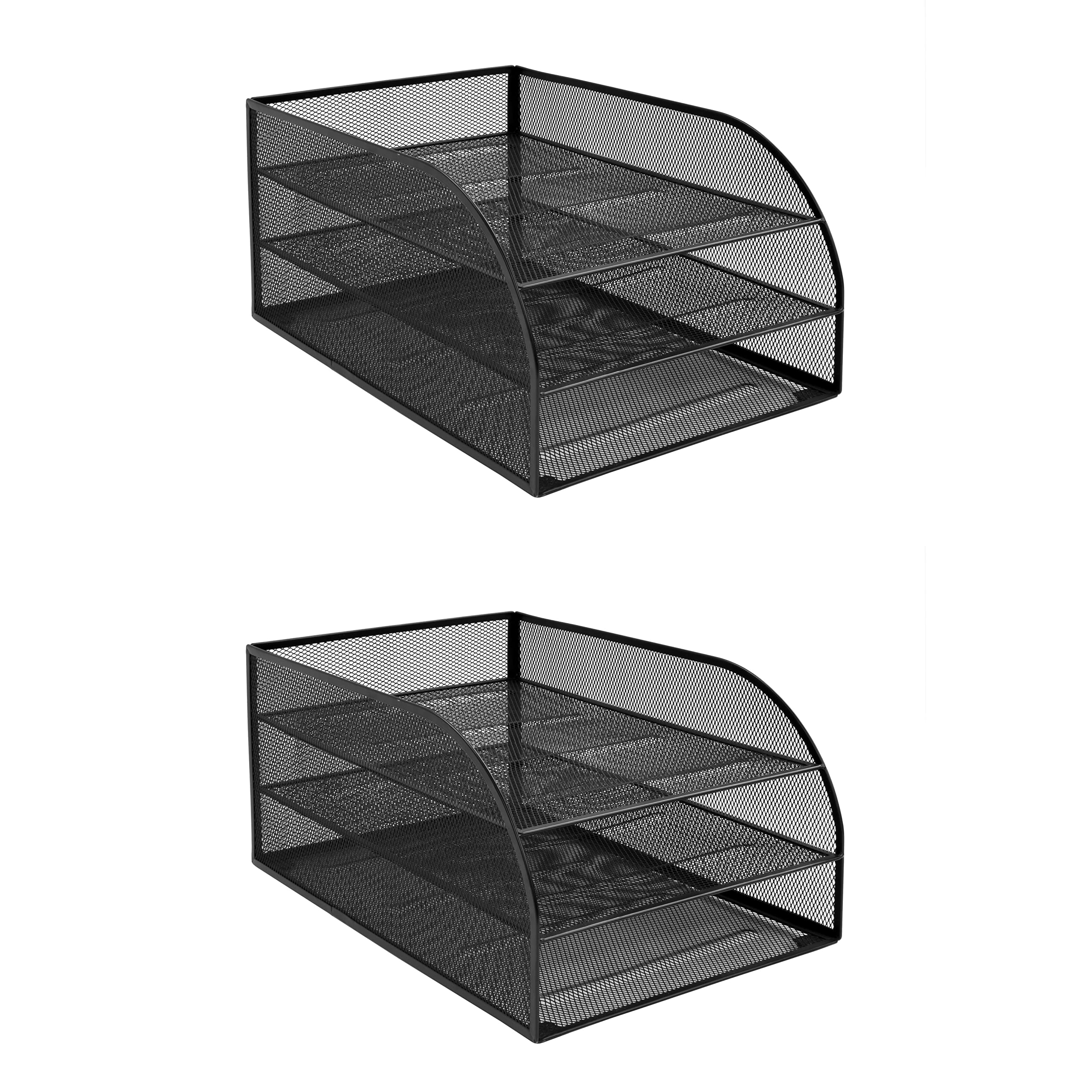OSCO Black Wire Mesh Triple Letter Tray 2 Pack, Desk Document Organiser, A4 Paper Storage, Office Desk Tidy, Desktop Filing Solution, Home Office Accessories, Fully Assembled