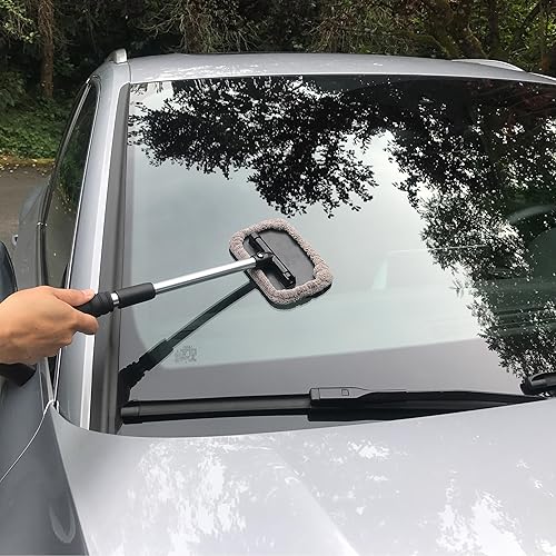 Miniatura 5 de POLYTE - Herramienta de limpieza de vidrio giratoria para parabrisas, mango de aluminio extensible con 3 cubiertas de microfibra de calidad prémium