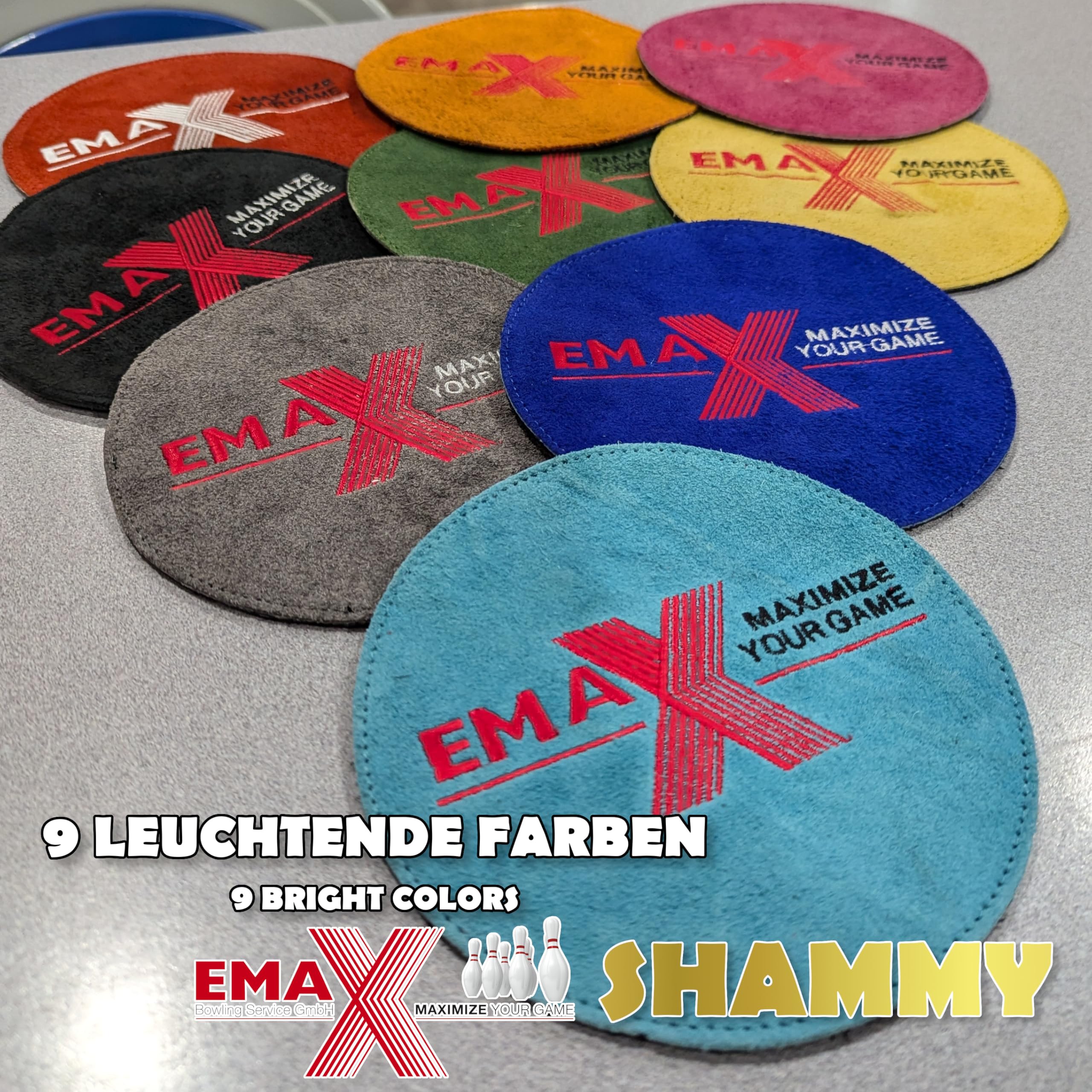 EMAX | Serviette de bowling Shammy | Forme ronde | Tampon de nettoyage pour boules de bowling | Tissu de bowling en cuir | Accessoires de bowling | Chiffon de soin de balle | 9 couleurs (orange)