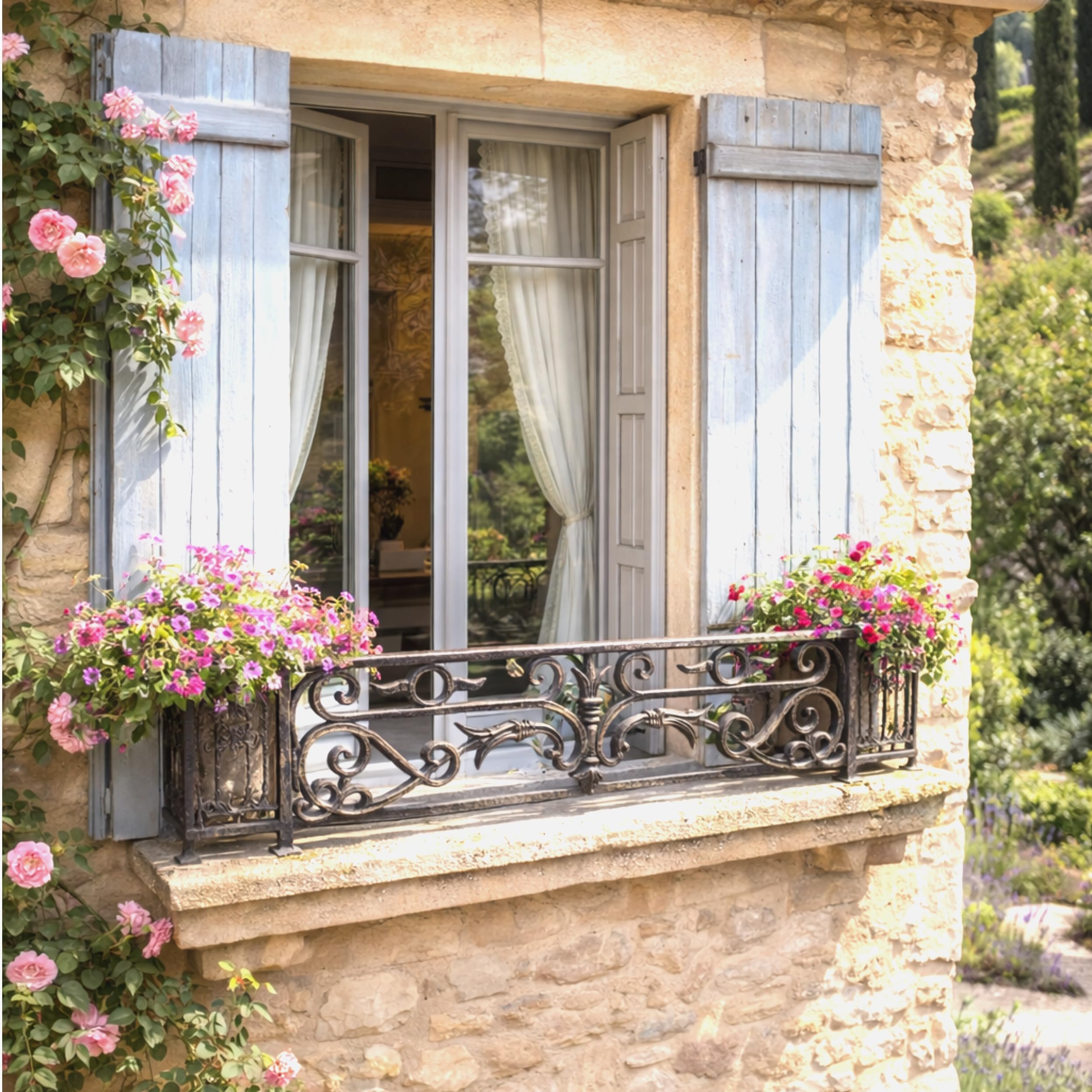 Déco fer Forgé- APPUI DE FENETRE- ADESTOCKFONTE2026- Grille Protection à Sceller 1500 mm x 240 mm-Porte Balcon Fenetres- Garde Corps Carré diam 16 mm- Style Haussmannien Exterieur Utilisation Facile