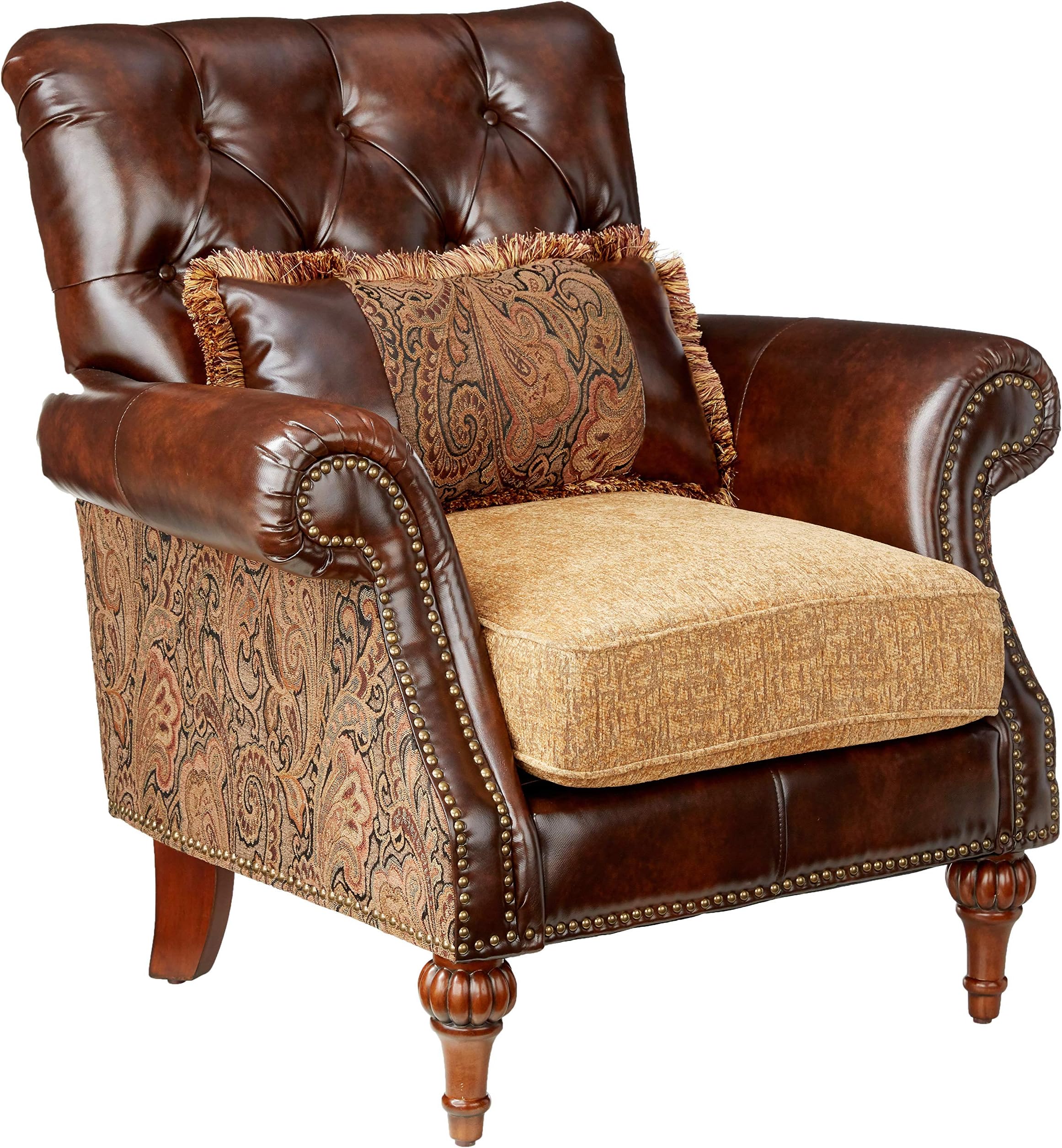 Acme Dreena Rolled Arm Upholstered Chair with 1 Pillow in Brown Faux Leather