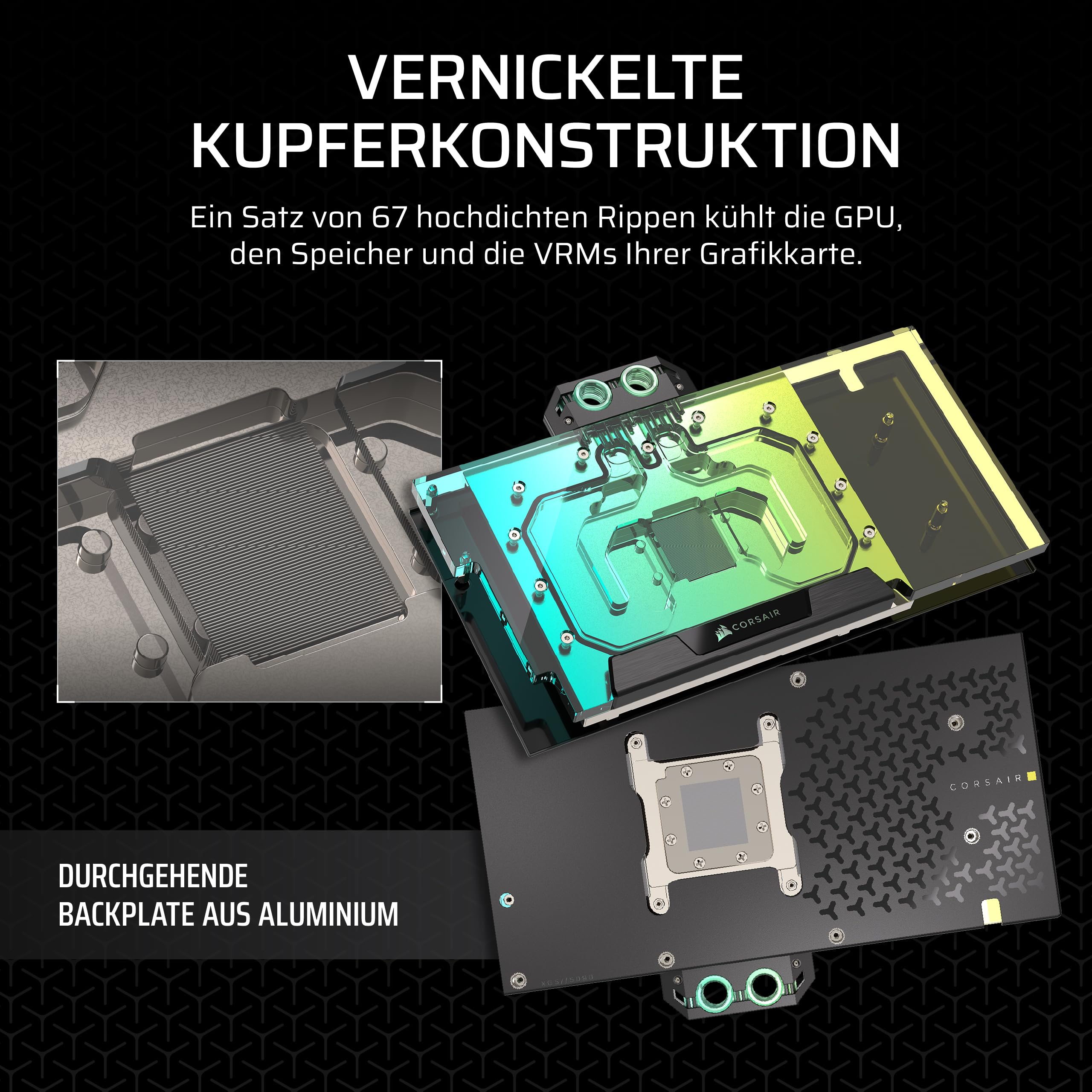 CORSAIR Hydro X Series XG5 RGB 5090 ASTRAL GPU-Wasserblock für ASUS ROG Astral GeForce RTX 5090, Vernickelte Kupferbaugruppe, Über 60 hochdichte Kühlrippen, 16 einzeln ansteuerbare RGB-LEDs – Schwarz