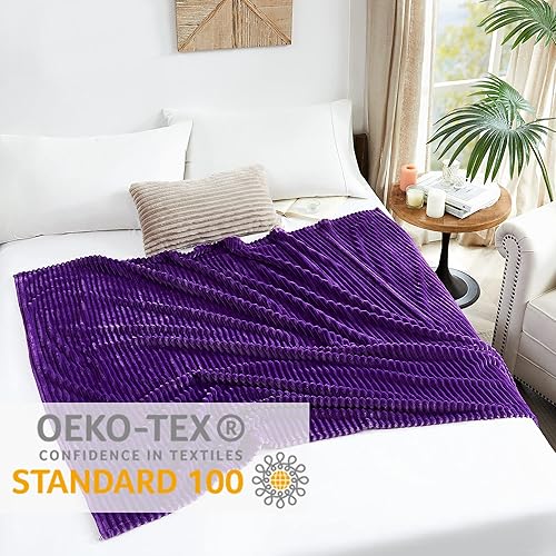 Miniatura 2 de Geniospin Manta de forro polar, de franela de 280 GSM, extra suave, ligera, con tiras, mantas acogedoras y mullidas para sofá, cama, sofá, cálida y