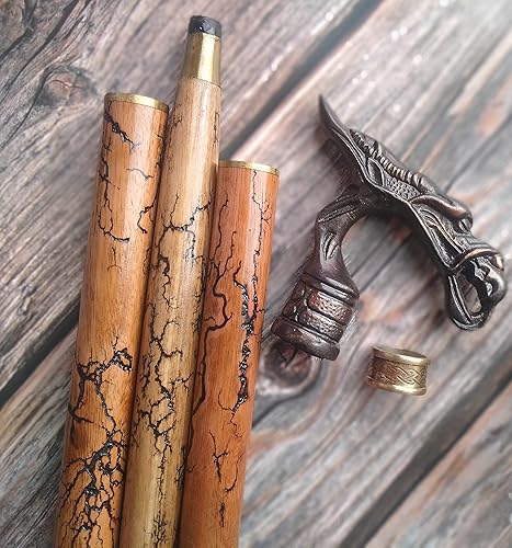 GO Nautical Instruments - Bastón de madera con mango de cabeza de dragón de latón macizo, diseño vintage, hecho a mano (palo marrón)