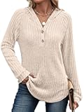 Womens Long Sleeve Henley Tops Ribbed Knit Hoodie Shirts 2025 Fall Loose Fit Lightweight Hooded Sweaters