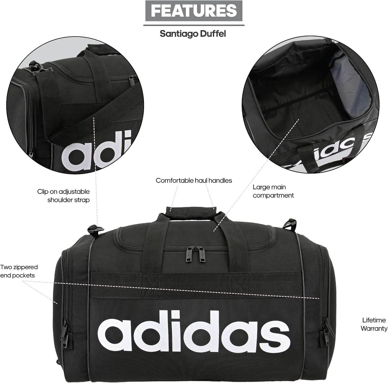 adidas Santiago Duffel, Black/CoreWhite, One Size