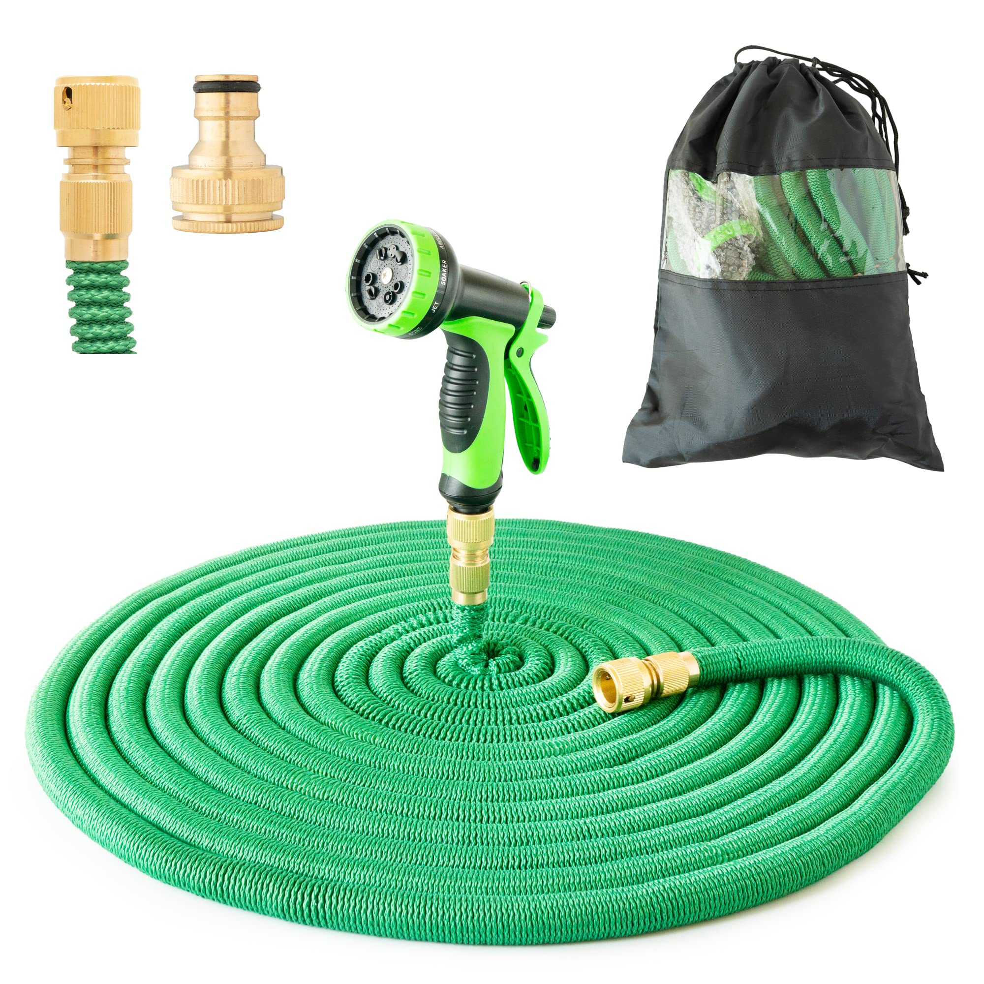 15m (50ft) Expandable Garden Hose - Flexible Garden Hose Expands up to 15m (50ft) - Lightweight, Brass Connections, 10-Function Spray Gun, Storage Bag - 100% Latex Core, 3300D Exterior