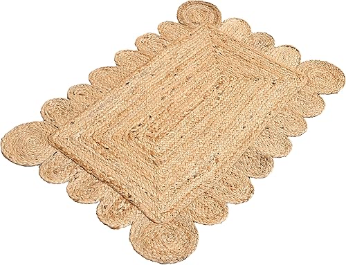 Miniatura 4 de KLAVATE Alfombra festoneada para decoración del hogar trenzada de yute bohemio de calidad clásica hecha a mano natural Natural,Negro