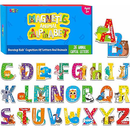 JCREN Jumbo Magnetic Letters Animals Alphabet Toys,Fridge Magnets Stick Large ABC