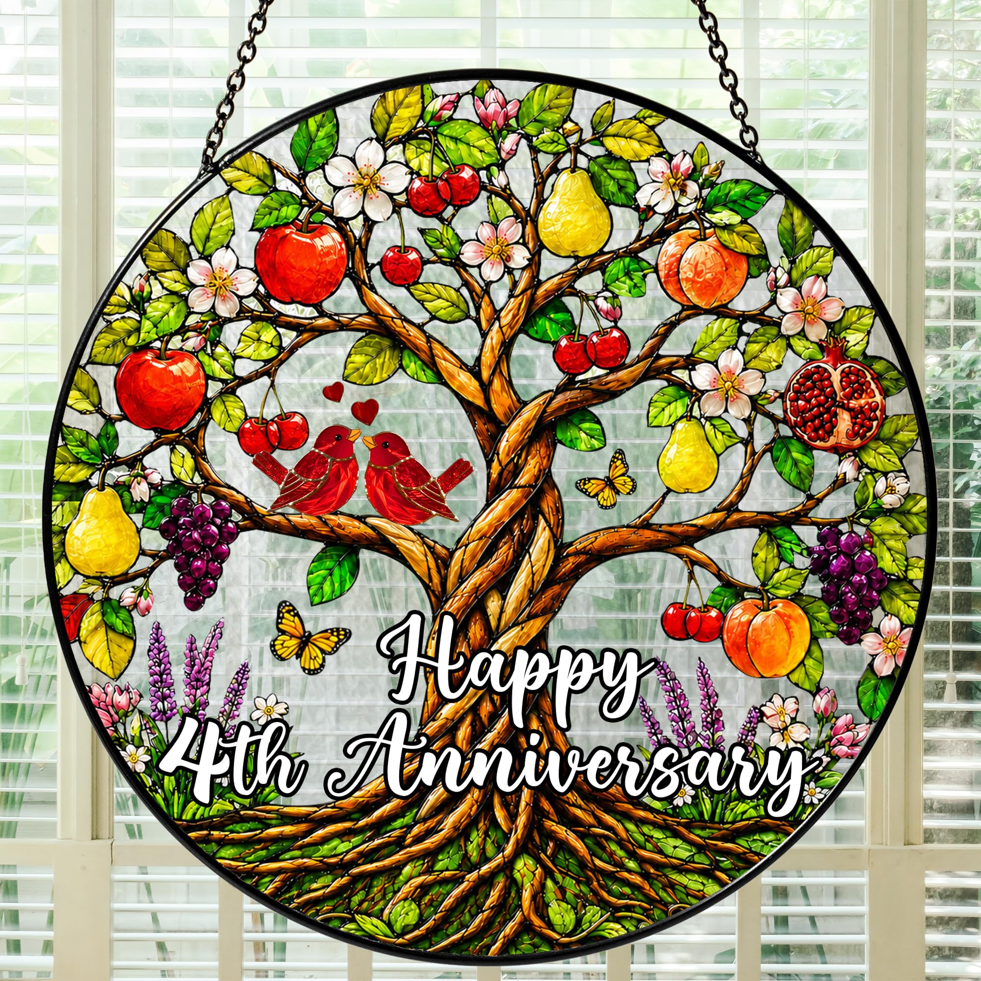 Bozspacer 4th Anniversary Stained Glass Suncatcher for Window