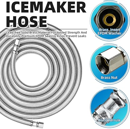 Miniatura 3 de TTFLEX - Línea de agua para refrigerador, manguera trenzada de acero inoxidable 304 para máquina de hielo con núcleo de PVC, accesorios de
