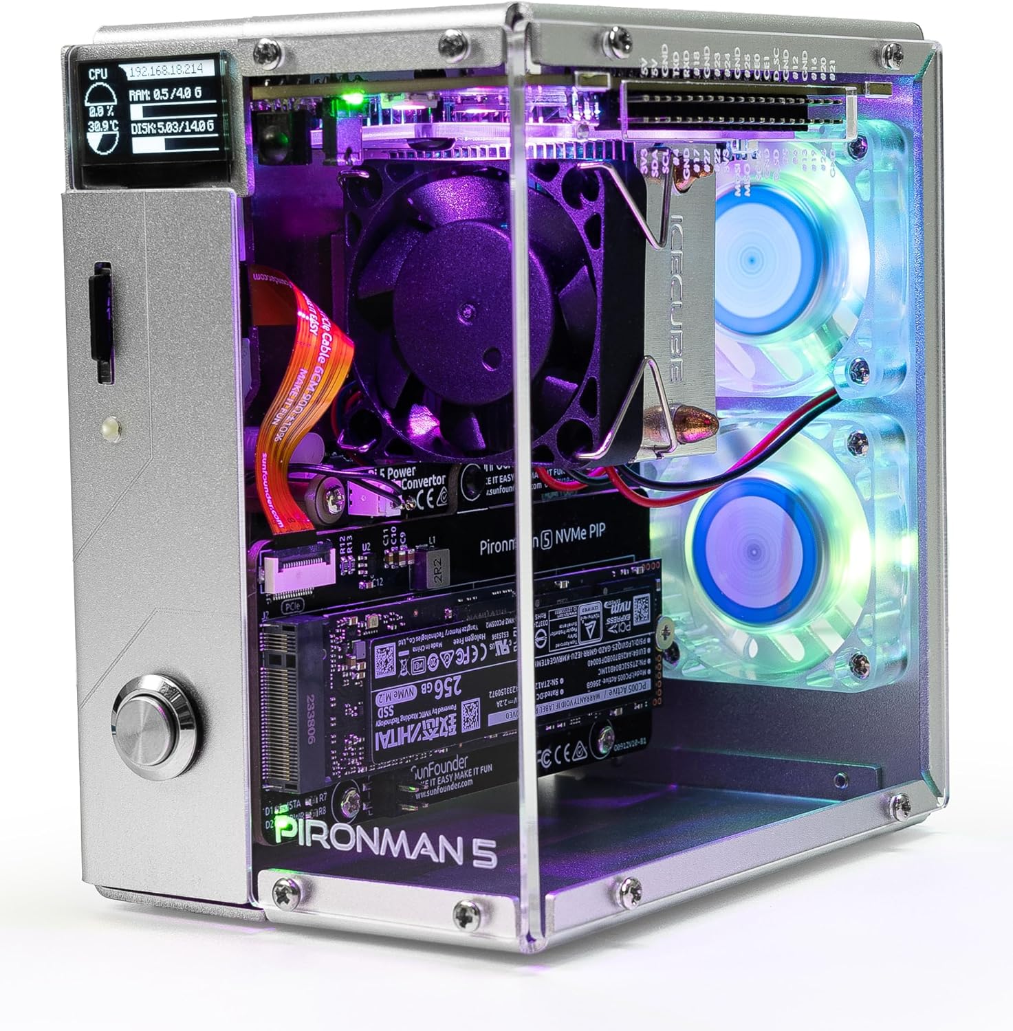 PironMan 5 NVME M.2 SSD PCIE RGB Mini PC Case for Raspberry Pi 5 ...
