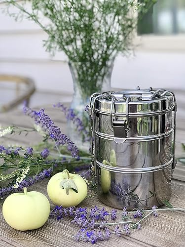 Miniatura 3 de Fiambrera grande de acero inoxidable de 3 niveles con contenedor pequeño para Sidekick | Fiambrera Tiffin | Ecológica