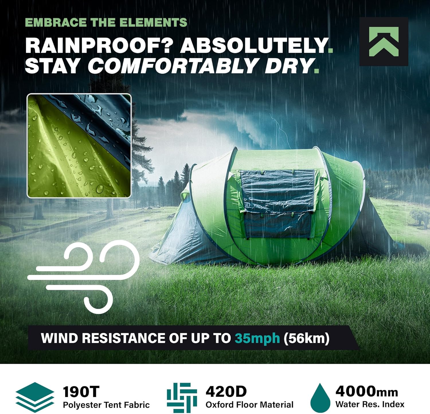 Pop Up Tent for Camping - Instant Tents for Camping Easy Pop Up Tents, 4 Person, Waterproof, Portable Easy Up Tent, Lightweight Foldable Privacy Camping Tent - Green