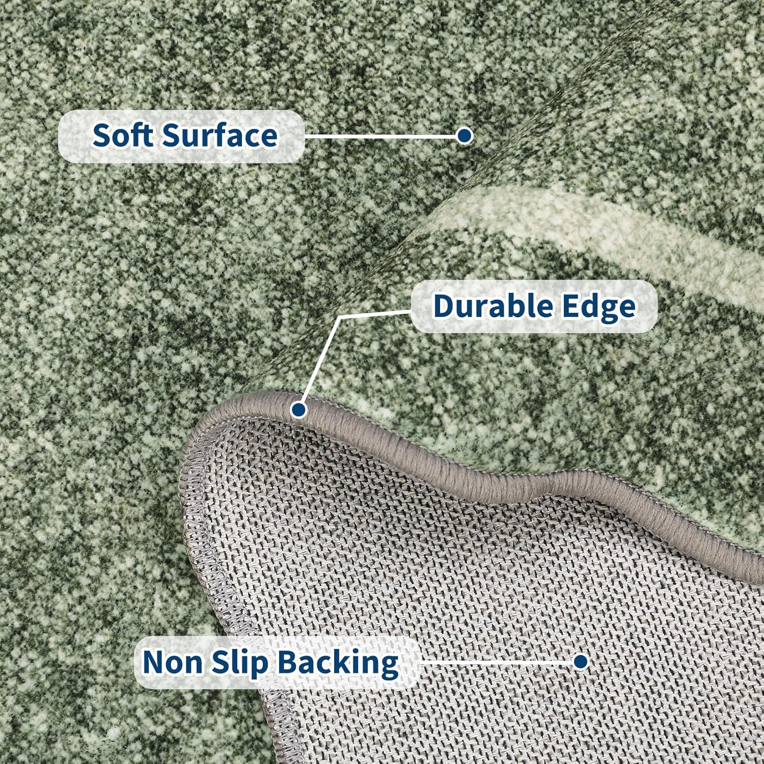GarveeHome Scalloped Washable Rug 5x7 Area Rug for Living Room Modern Non Slip Throw Rugs Bedroom Rugs Low Pile Soft Non Shedding Stain Resistant Carpet for Dining Room Nursery 5'x7' Greyish Green - Image 4