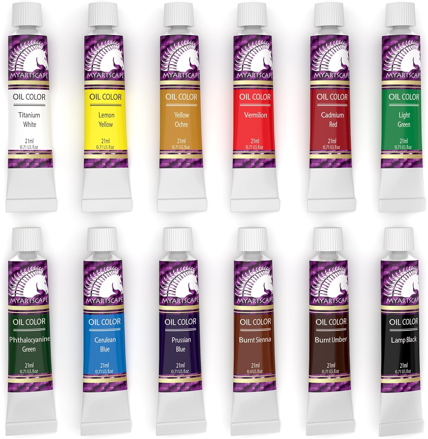 MyArtscape Oil Paint Set - 21ml x 12 Tubes - Artist Quality - Lightfast - Heavy Body - Highly Pigmented Oil-based Colors - Excellent Coverage - Professional Painting Supplies