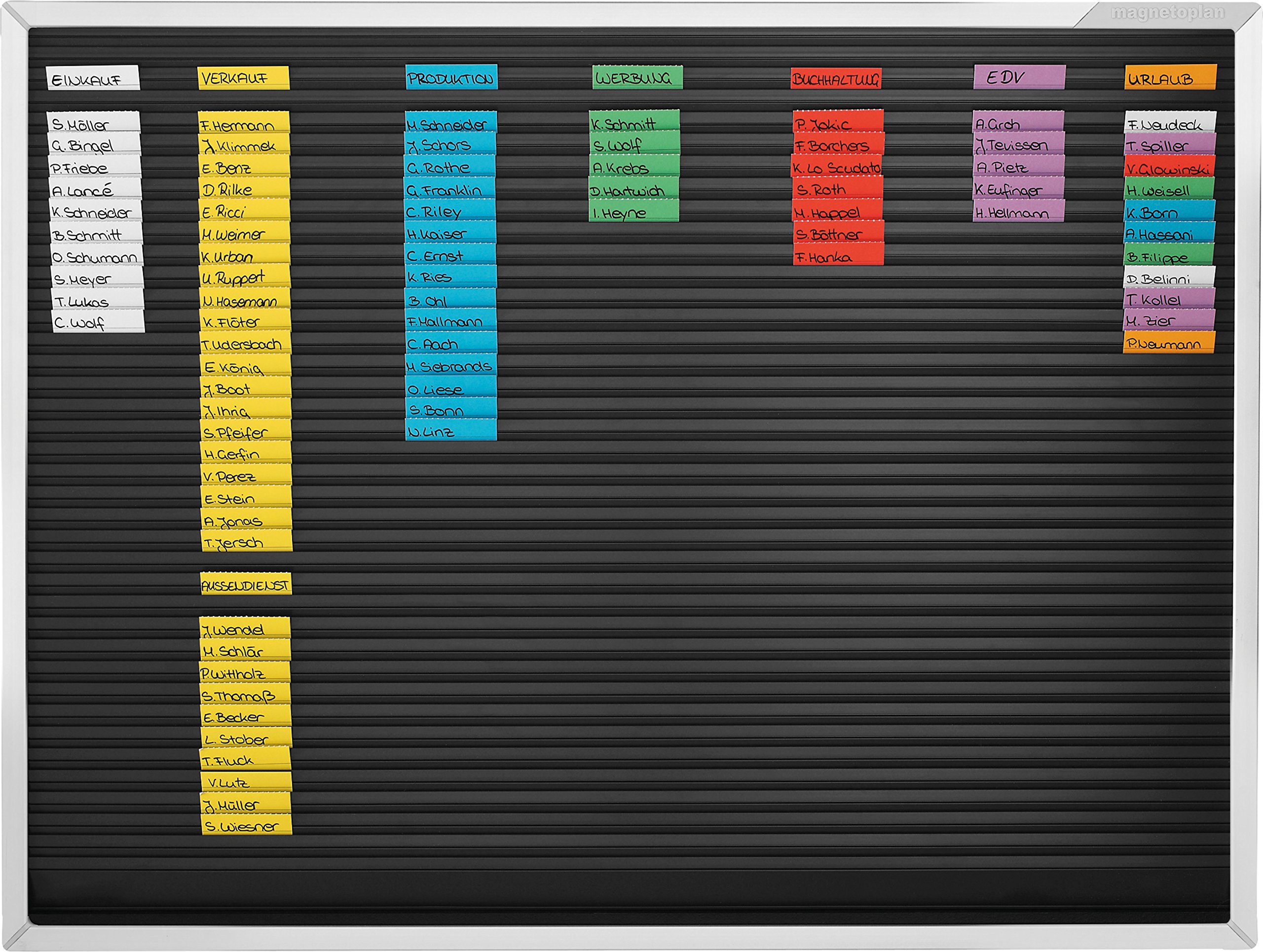 magnetoplan Streifensteckplaner l BxH 660x498 mm l Made in Germany l Planungskapazität: 38 Positionen untereinander l Organisationstafel zur Termin- und Personalplanung l Flexibel & robust
