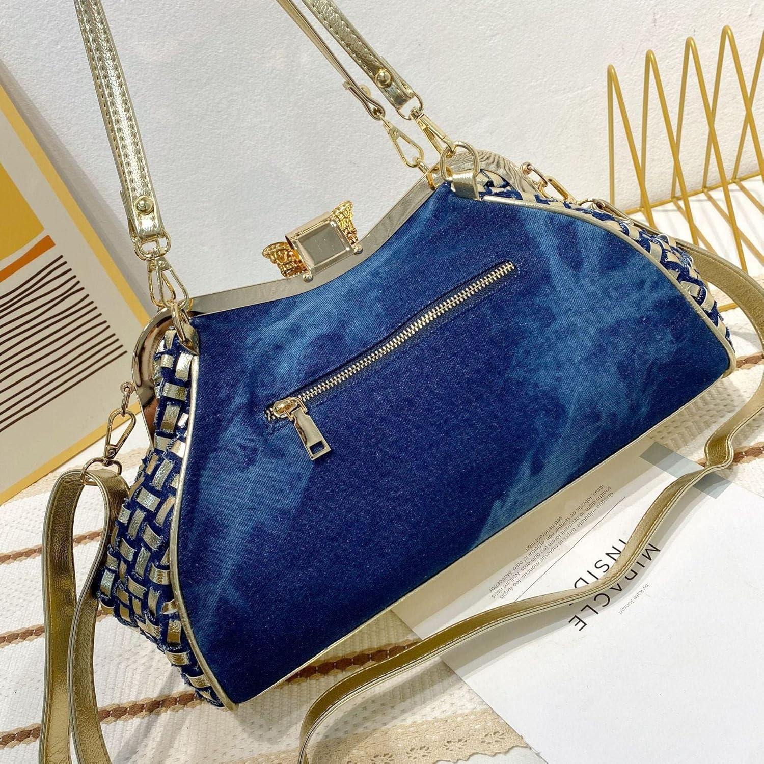 Denim Women's Handbags with Diamonds Jeans Purse Shoulder Bag Crystal Crossbody Bag Evening Clutch Handbag - Image 10