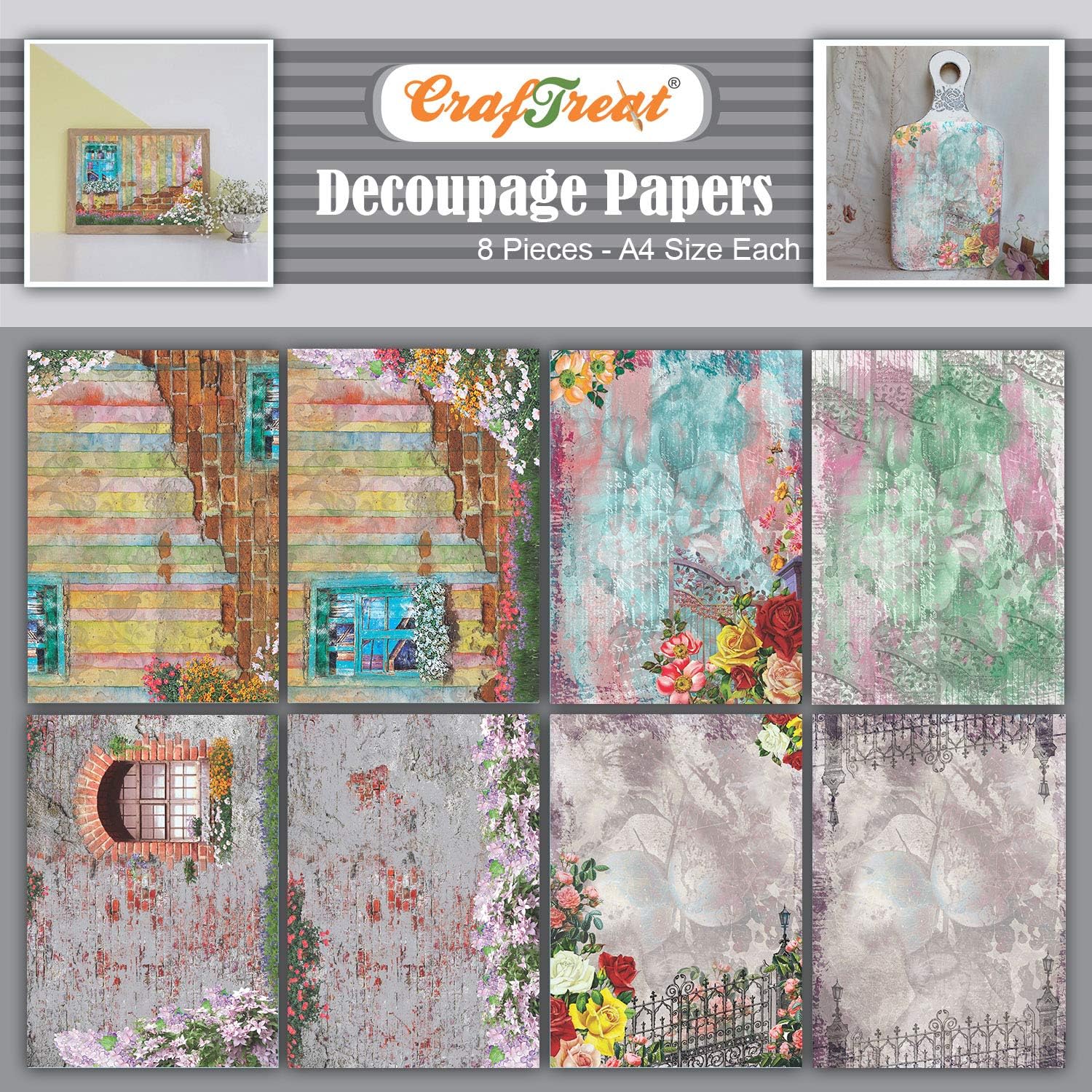 Decoupage A4 Paper for Crafts and Furniture - Vintage Window and Gate (8pcs) - Decoupage Papers for Wood and Scrapbooking, Mixed Media, Art and Craft Projects - Srapbooking & Craft supplies