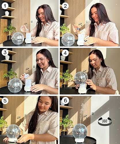 Miniatura 5 de Difusor giratorio de bola de discoteca  Lindo difusor de aceite esencial y humidificador para el hogar, 3 modos de temporizador, bola de espejo