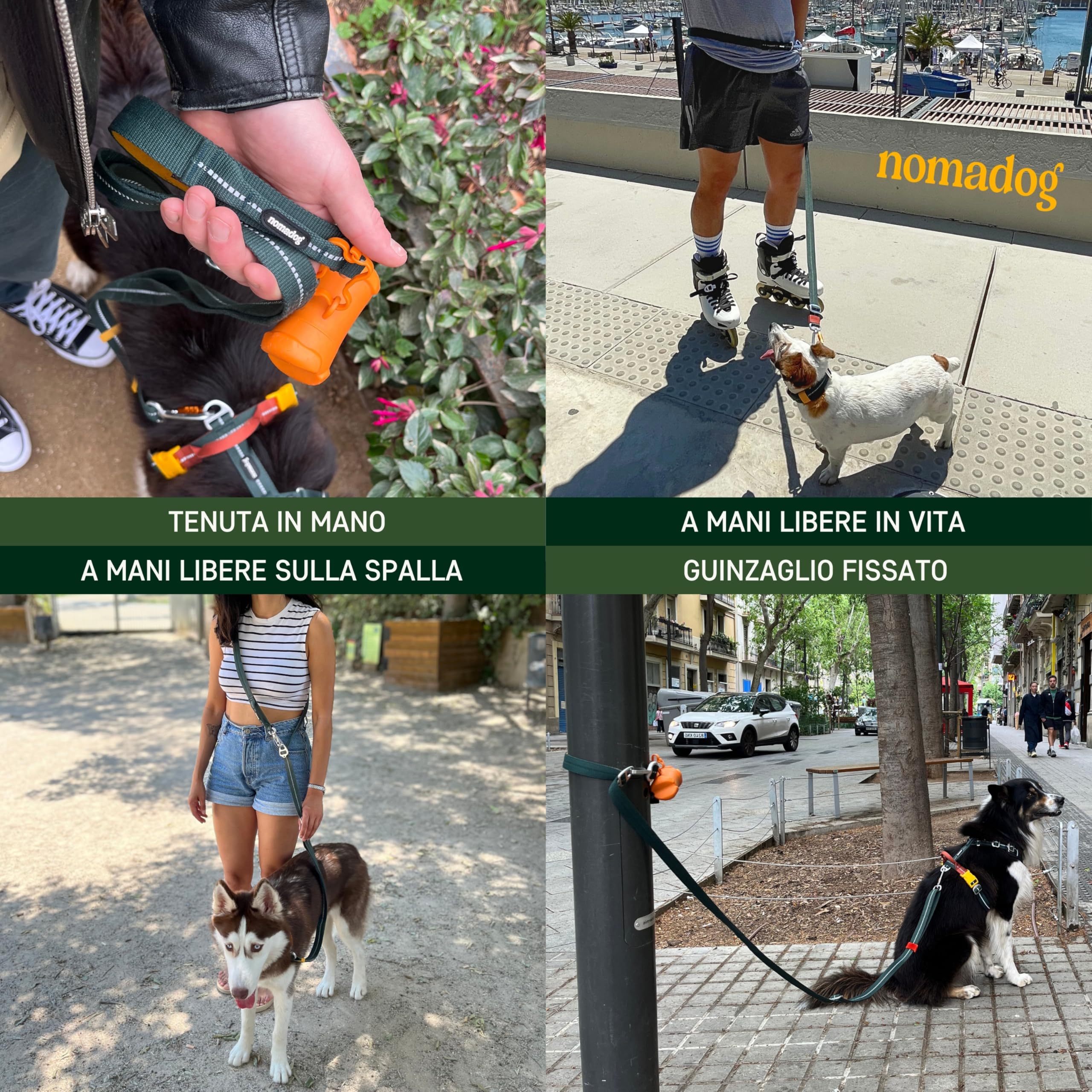 Nomadog Trailblazer Guinzaglio per Cani Multifunzionale 6-in-1 - Guinzaglio Doppio Moschettone Girevole a 360° in Alluminio, Regolabile 1,4-2,4 m, Riflettente - Ideale per Escursioni
