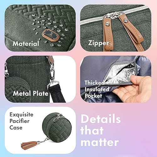 Miniatura 10 de Dikaslon Bolsa de pañales, bolsa de pañales de viaje grande para mamá y papá, bolsa de bebé multifunción para niños y niñas con funda para chupete y