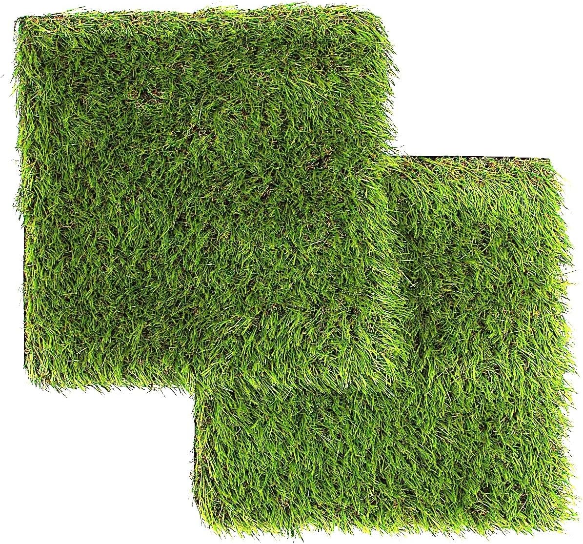 LULIND - 2 Artificial Grass Square Tiles - 12.2 x 12.2 Inch Small Green Turf Rug