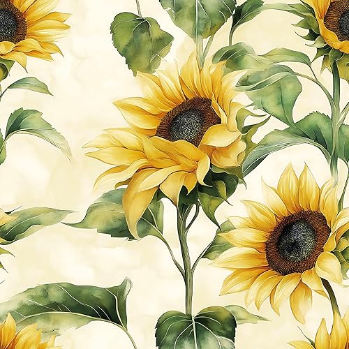 Livebor Sunflower Peel and Stick Wallpaper Floral Contact Paper 16.9inch x 393.7inch Vintage Flower Wallpaper Peel and Stick Removable Self Adhesive Yellow Contact Paper for Cabinets Decorative