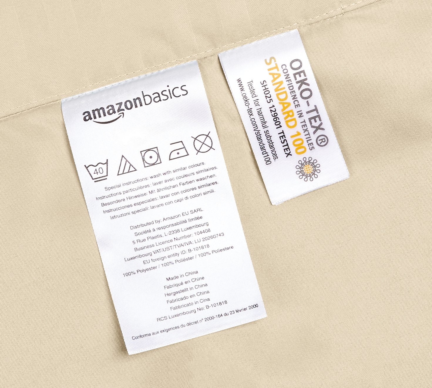 Amazon Basics Bettwäsche 135x200 2teilig Mikrofaser, Bettbezug 135 x 200 cm & 1 Kissenbezug 80 x 80 cm, mit Druckknöpfen, Beige, Gestreift – Ansicht 6