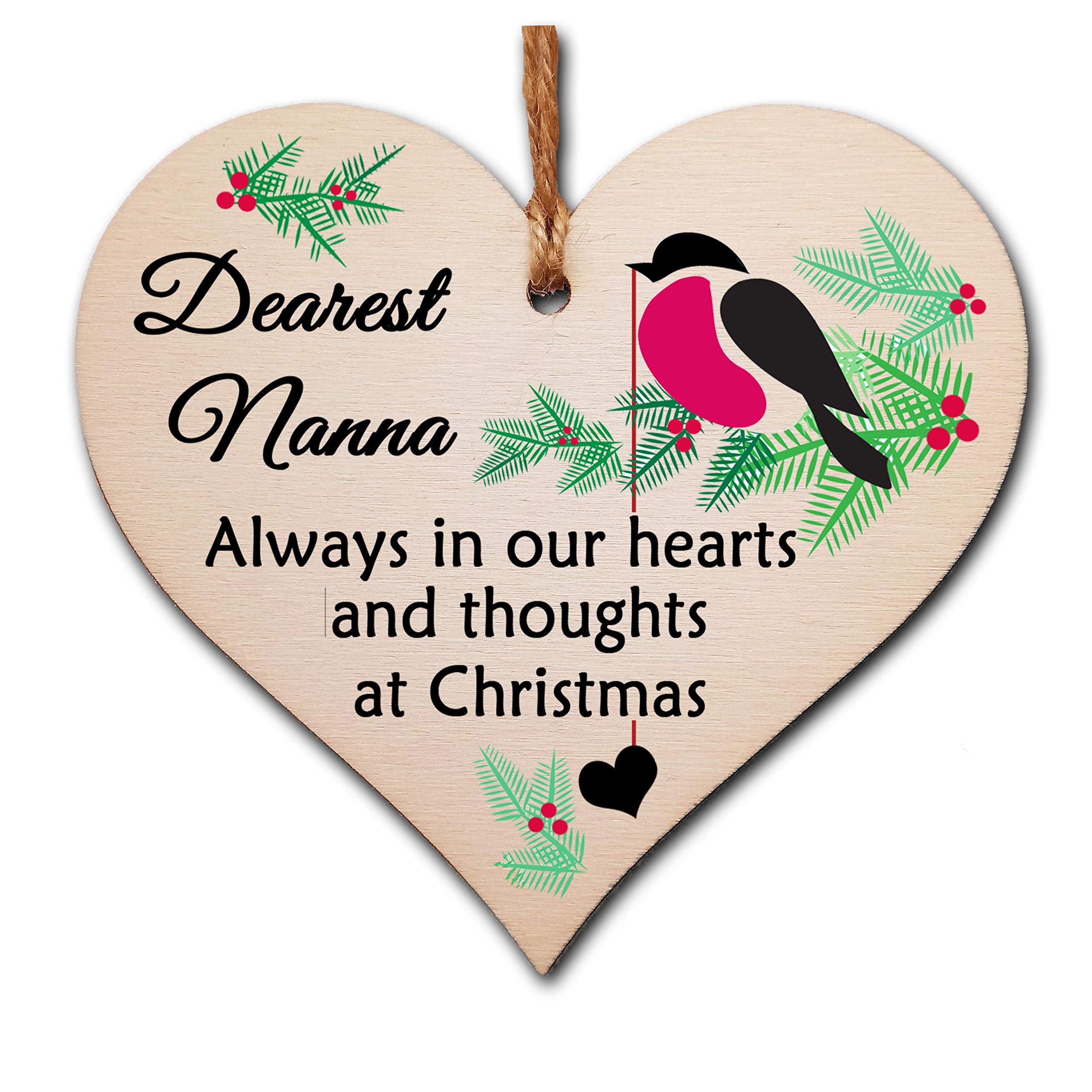 The Plum Penguin Handmade Wooden Christmas Hanging Heart Plaque Gift Always in our hearts and thoughts at Xmas lost loved ones tree decoration rememberance sentimental present