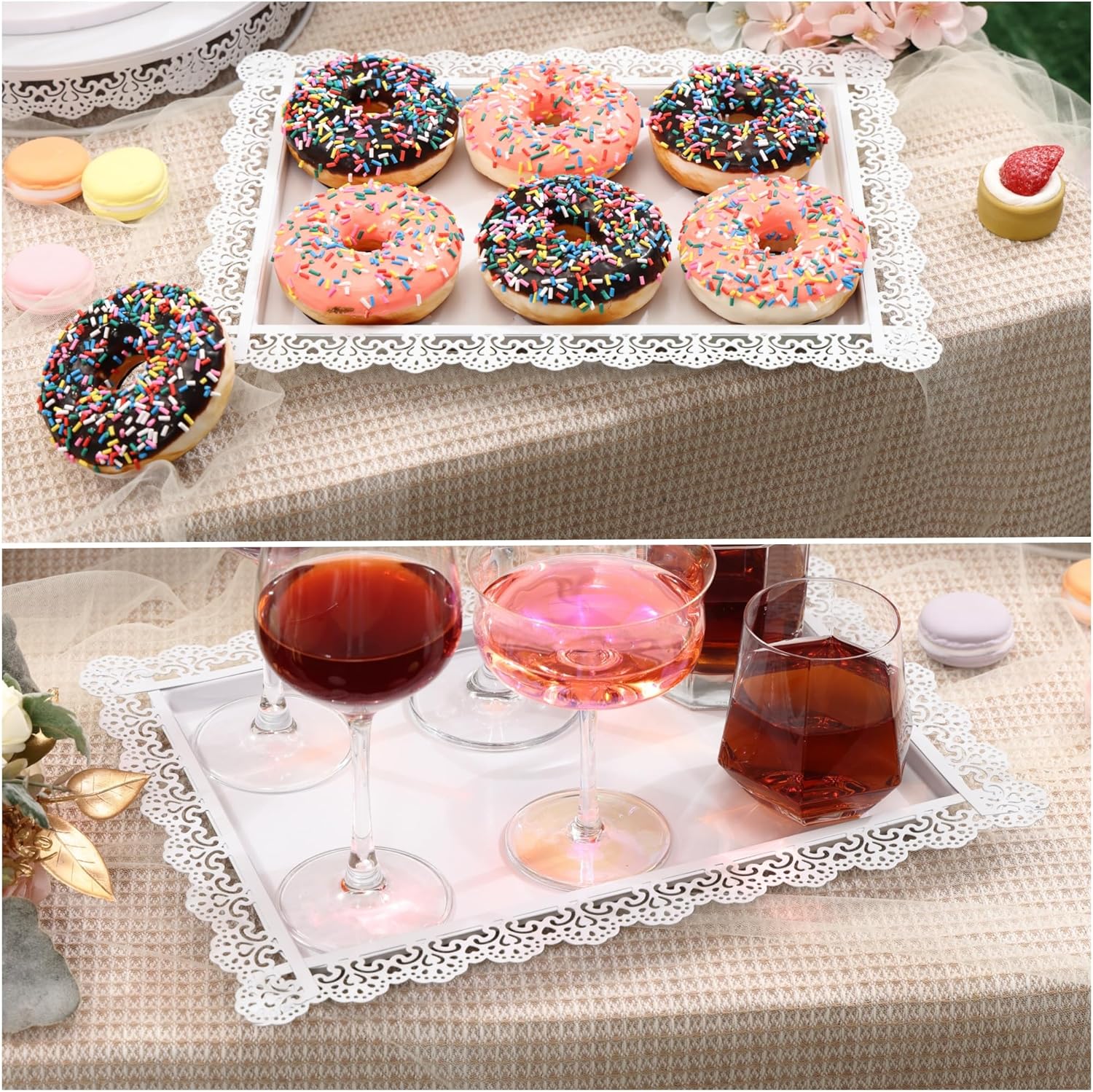 GMWD Set of 7 White Cake Stand Desserts Display Table Pedestals 3-Tiered Cupcakes Holder Serving Tray Decorative Weddings Birthdays Party Baby Showers Celebrations