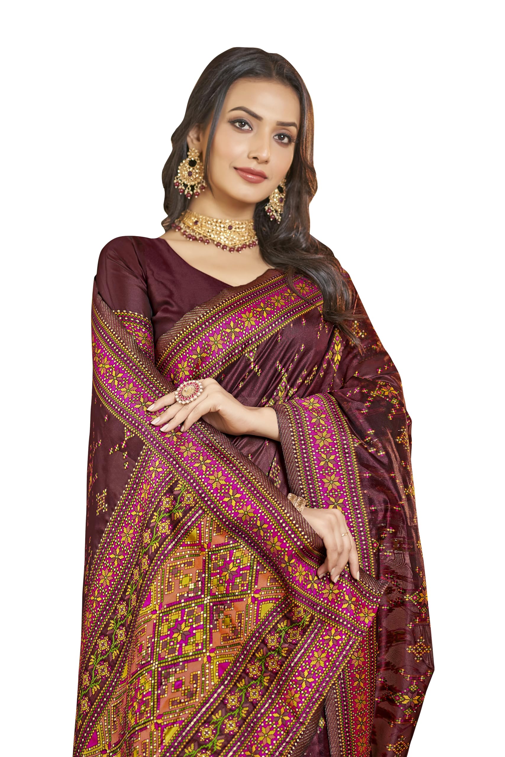 Glory Sarees Women's Kashmiri Pashmina Organza Silk Woven Saree With Blouse Piece (Heritage_Silk109_Maroon)