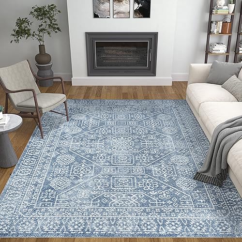 Miniatura 10 de Mabel - Alfombra de área azul de 5 x 7 pies, 5 x 7, alfombra de área para sala de estar, comedor, alfombra de dormitorio, alfombra de entrada